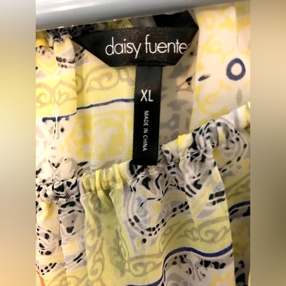 Daisy Fuentes Yellow Blue Medallion Chiffon Flowy Sheer Peasant Blouse Size XL - Picture 5 of 6